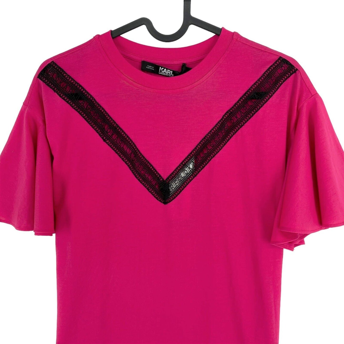 KARL LAGERFELD Robe T-shirt en jersey avec insert en dentelle rose Taille XS