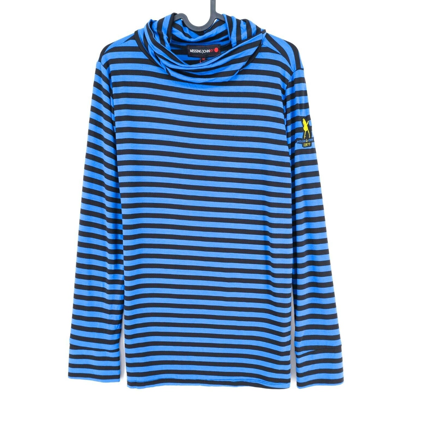 MISSING JOHNNY Blue Striped Roll Neck Long Sleeves T Shirt Size S M