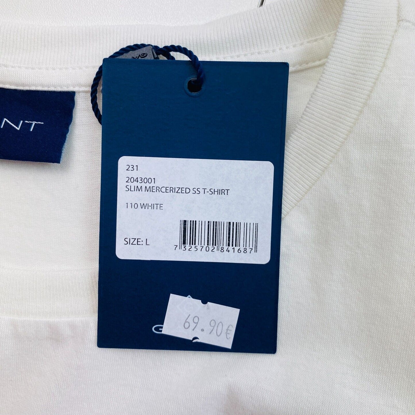 GANT White Slim Mercerized Crew Neck T Shirt Size L