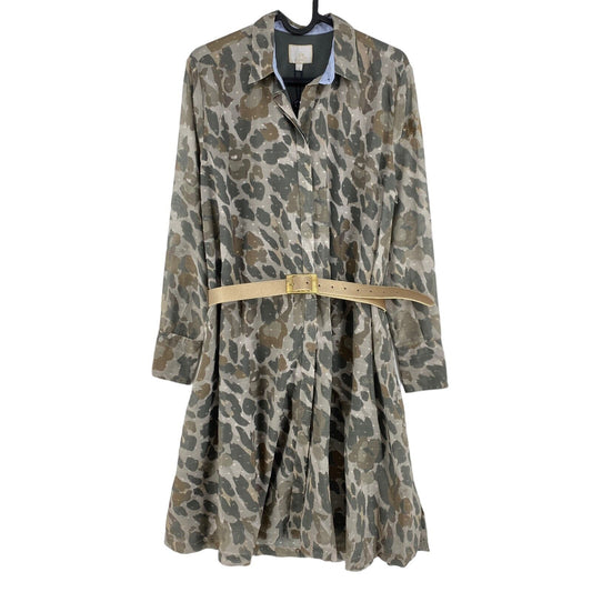 LA MARTINA Green Camouflage Long Sleeves Belted Shirt Dress Size 3 / M