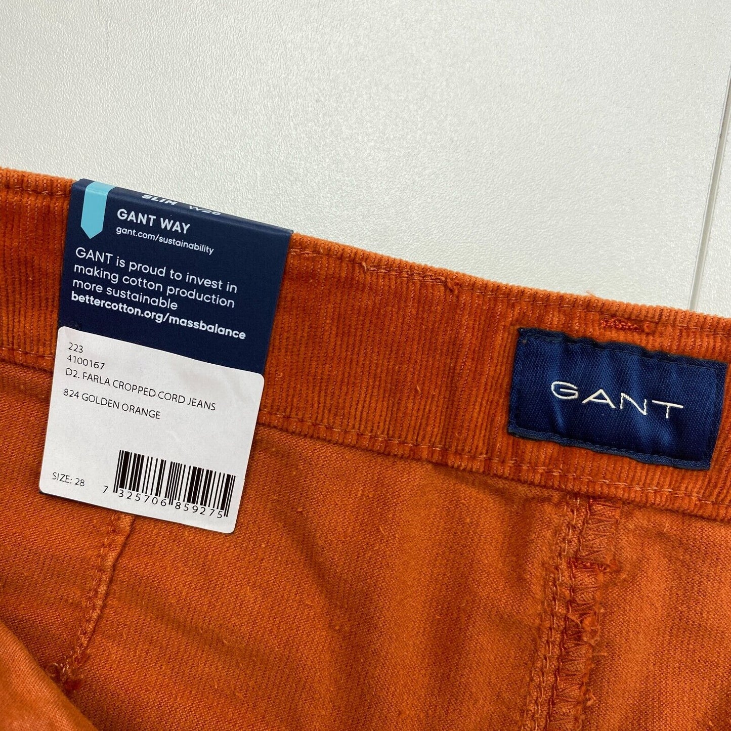 GANT Femmes Orange Foncé FARLA Corduroy Slim Fit Cropped Jeans Taille W28