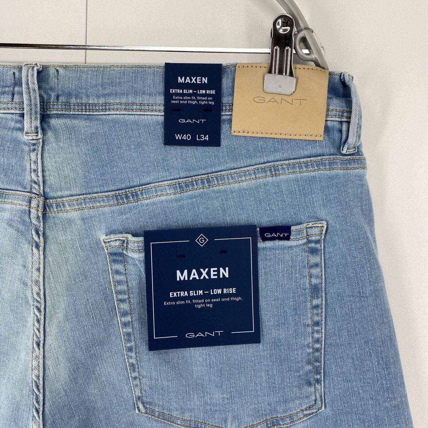 GANT MAXEN Mens Blue Stretch Low Rise Extra Slim Fit Jeans W40 L34