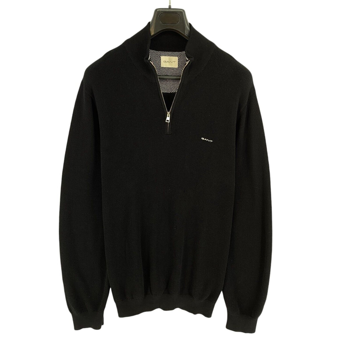 GANT Men Black Cotton Pique Half-Zip Sweater Jumper Size 3XL