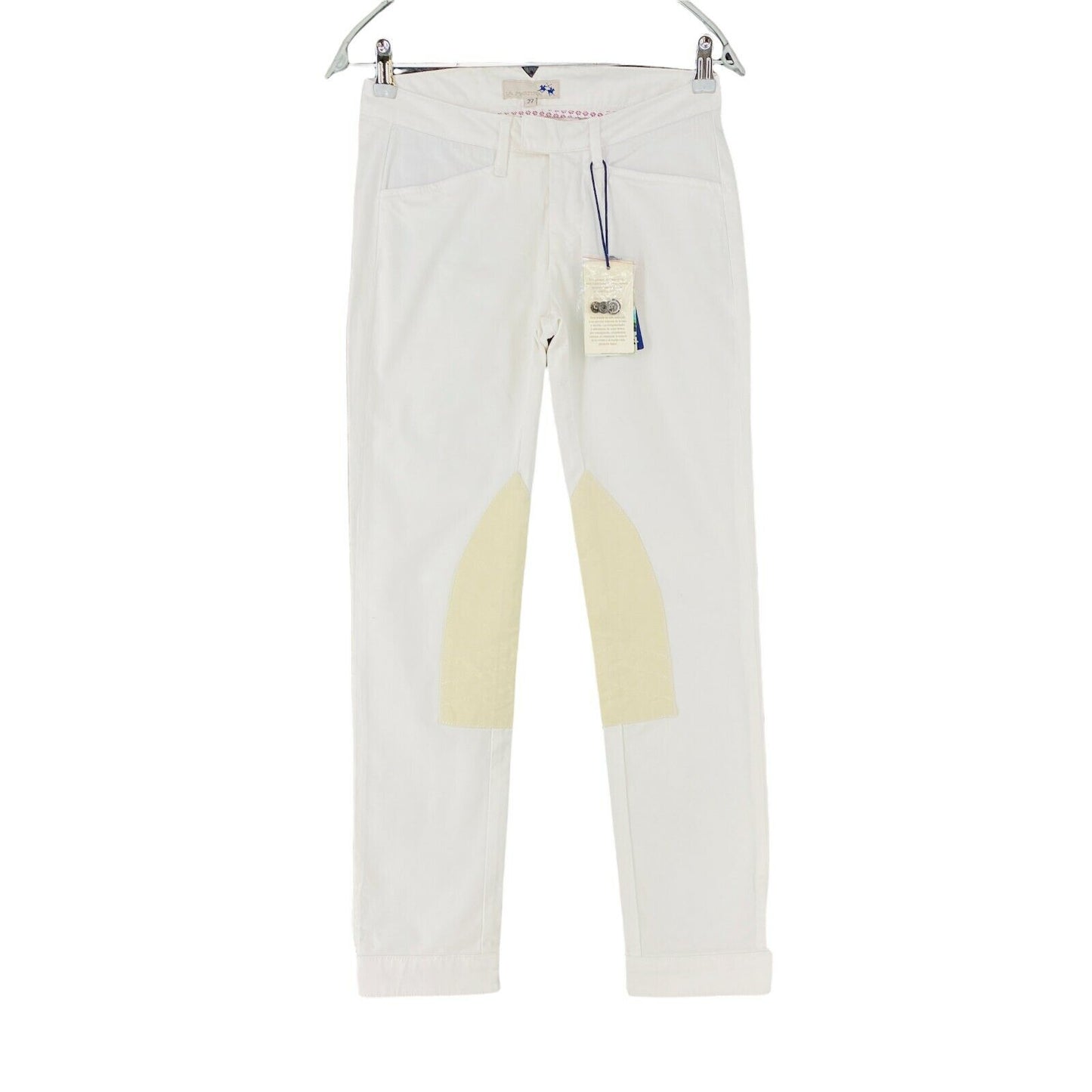 LA MARTINA Women White Stretch Regular Straight Fit Satin Chino Trousers W27