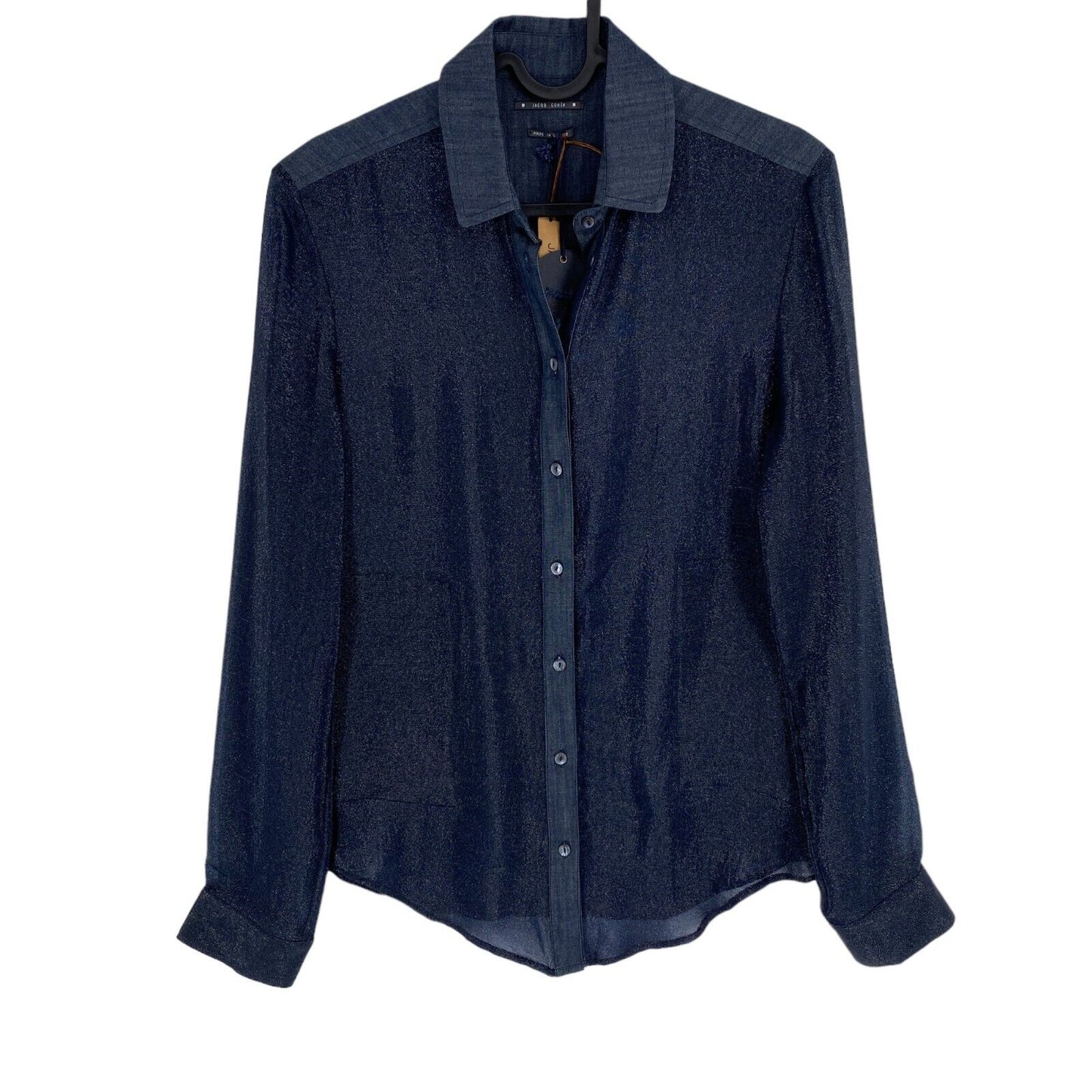 JACOB COHEN Women J351 Navy Blue Silk Blend Long Sleeves Shirt Size S