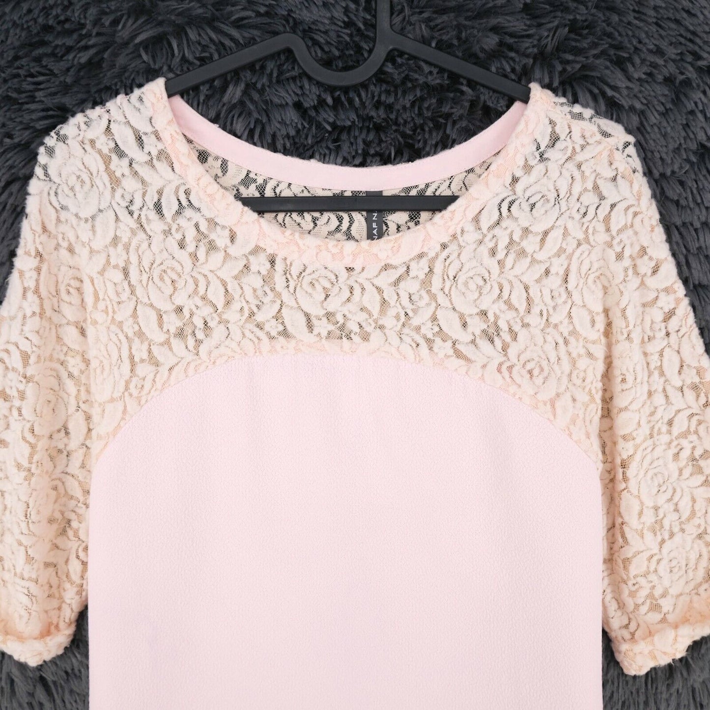 NAF NAF Light Pink Lace Crew Neck Blouse Size 38