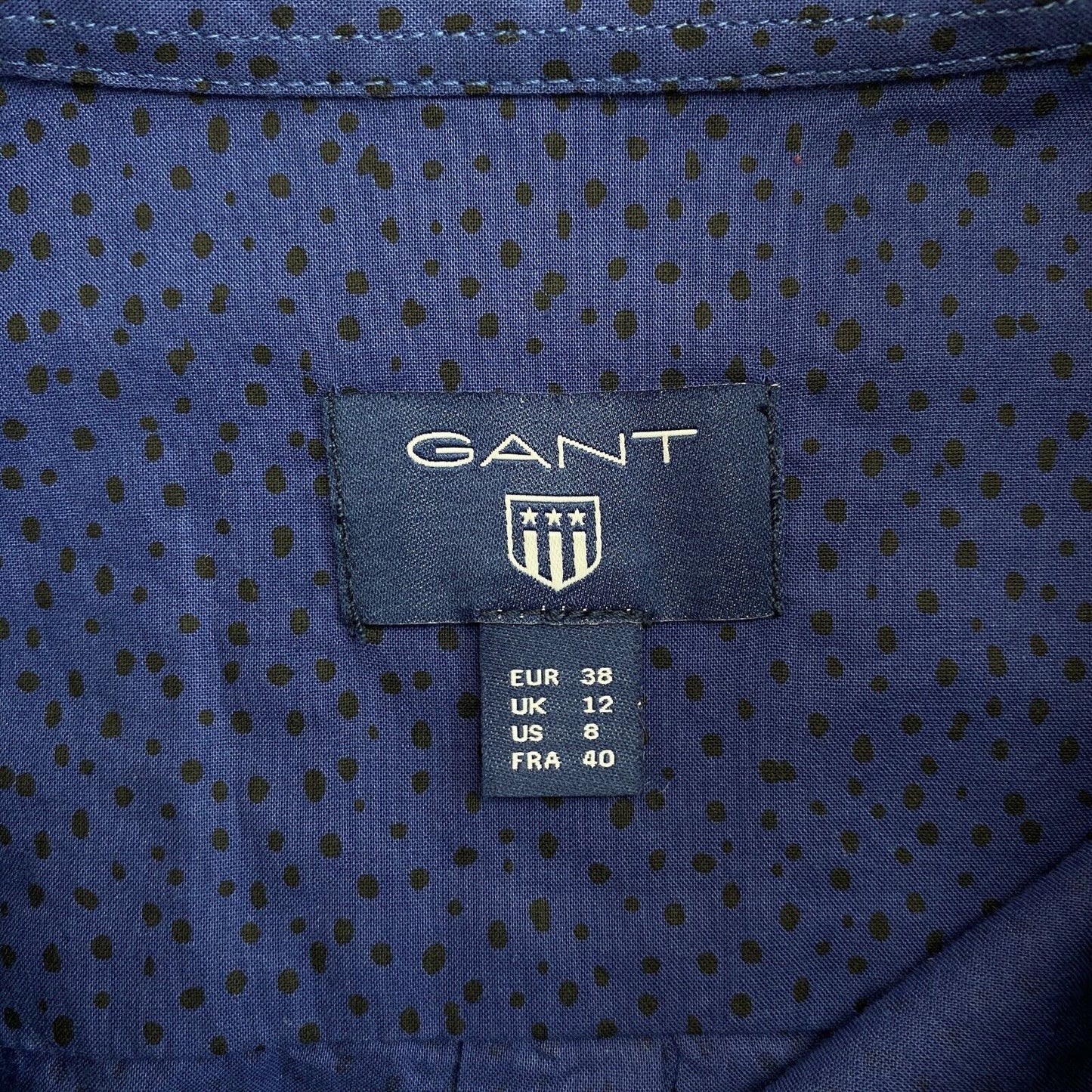 GANT Navy Blue Voile Freckle Dot Shirt Size EU 38 UK 12 US 8