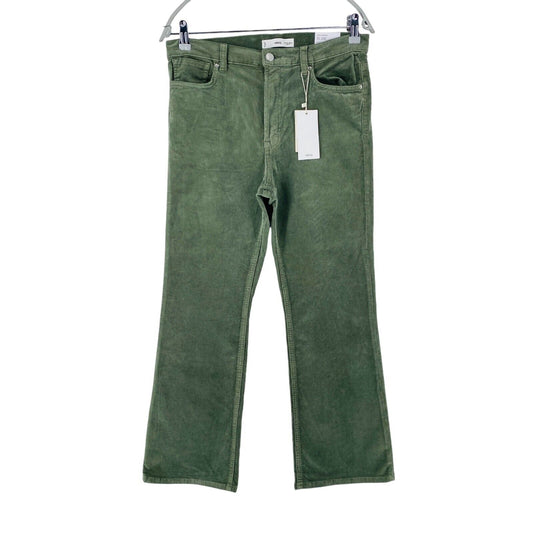 MANGO Women Green High Waist Flare Fit Cropped Corduroy Trousers Jeans EU 42 W30