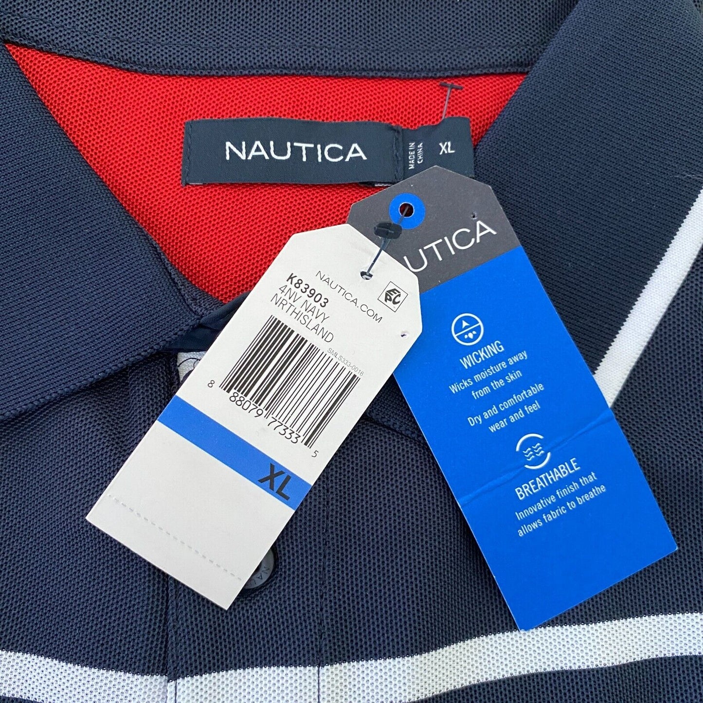 NAUTICA Navy Blue Striped Polo T Shirt Size XL