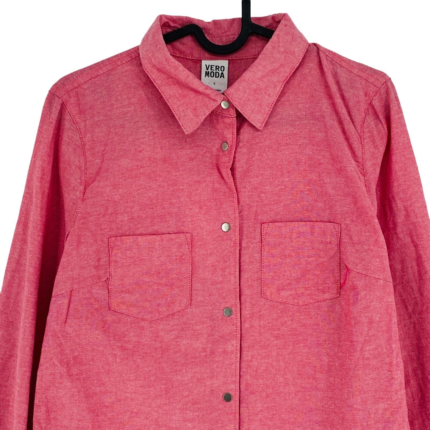 VERO MODA Pink 100% Cotton Long Sleeve Collared Button-Up Top Blouse Size S