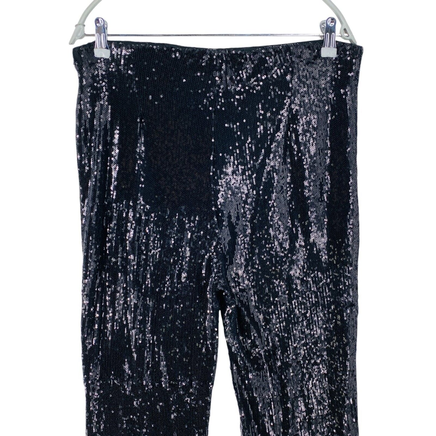 MANGO Women Black Regular Straight Fit Sequin Trousers Size XL