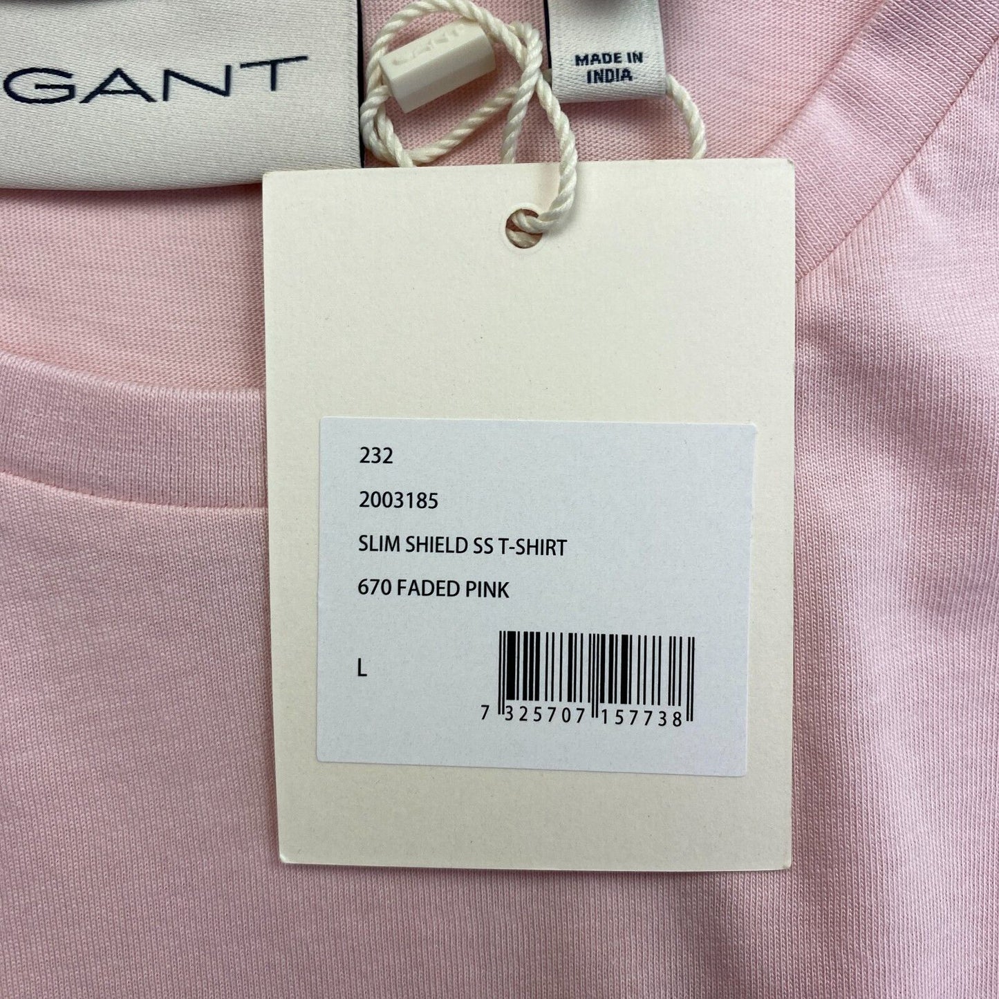 GANT Men Dusty Pink Shield Slim Fit Crew Neck Short Sleeves T Shirt Size L