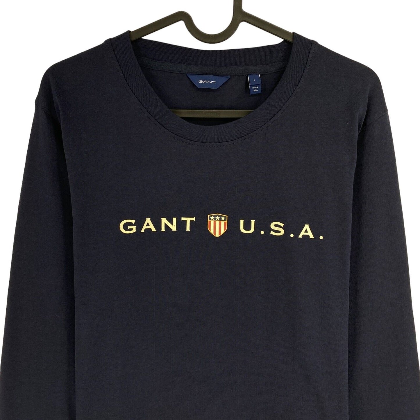 GANT T-Shirt mit langem Arm und Rundhalsausschnitt, Marineblau, Banner Shield, Größe L