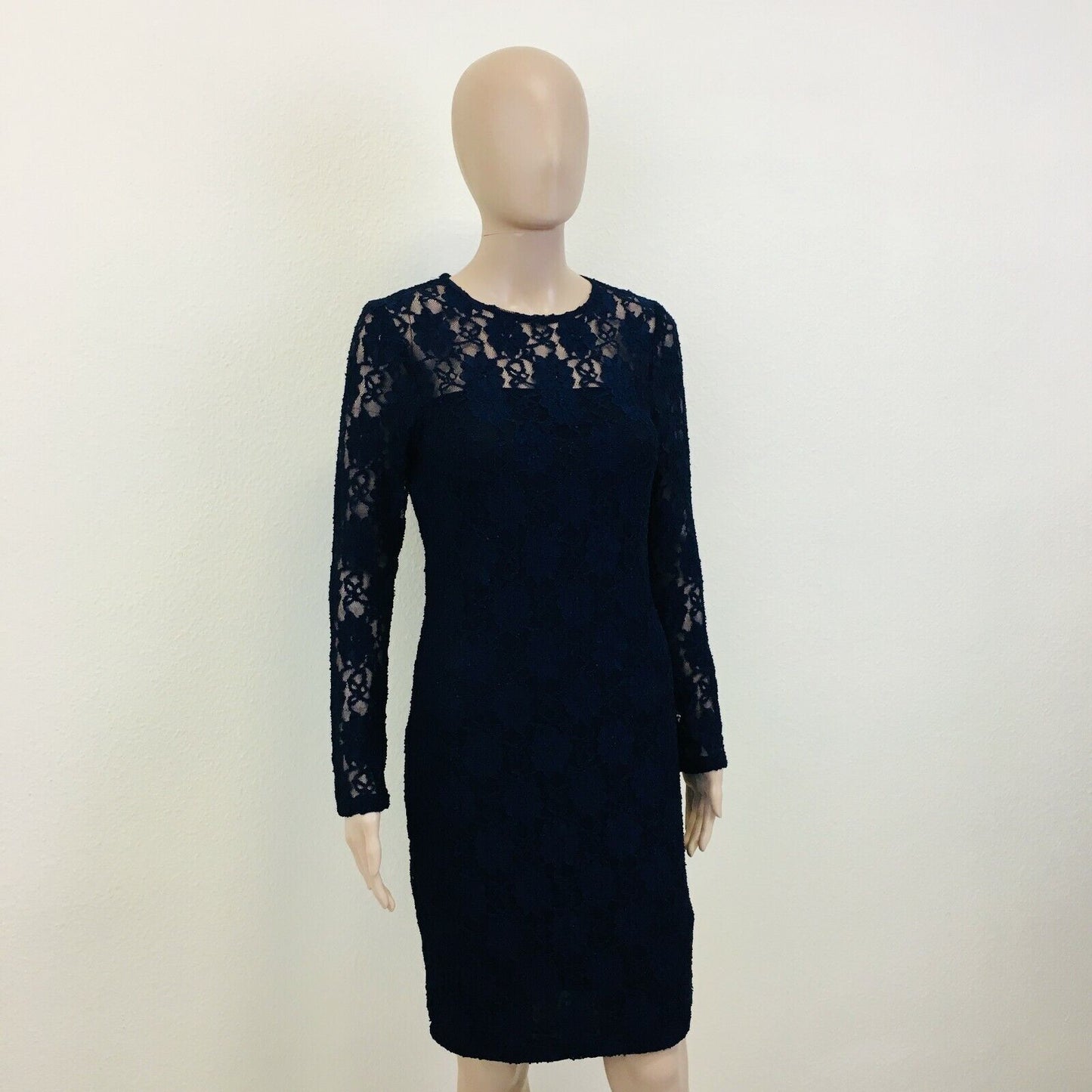 RRP $129 ZARA Dark Blue Long Sleeve Crochet Evening Dress Size S