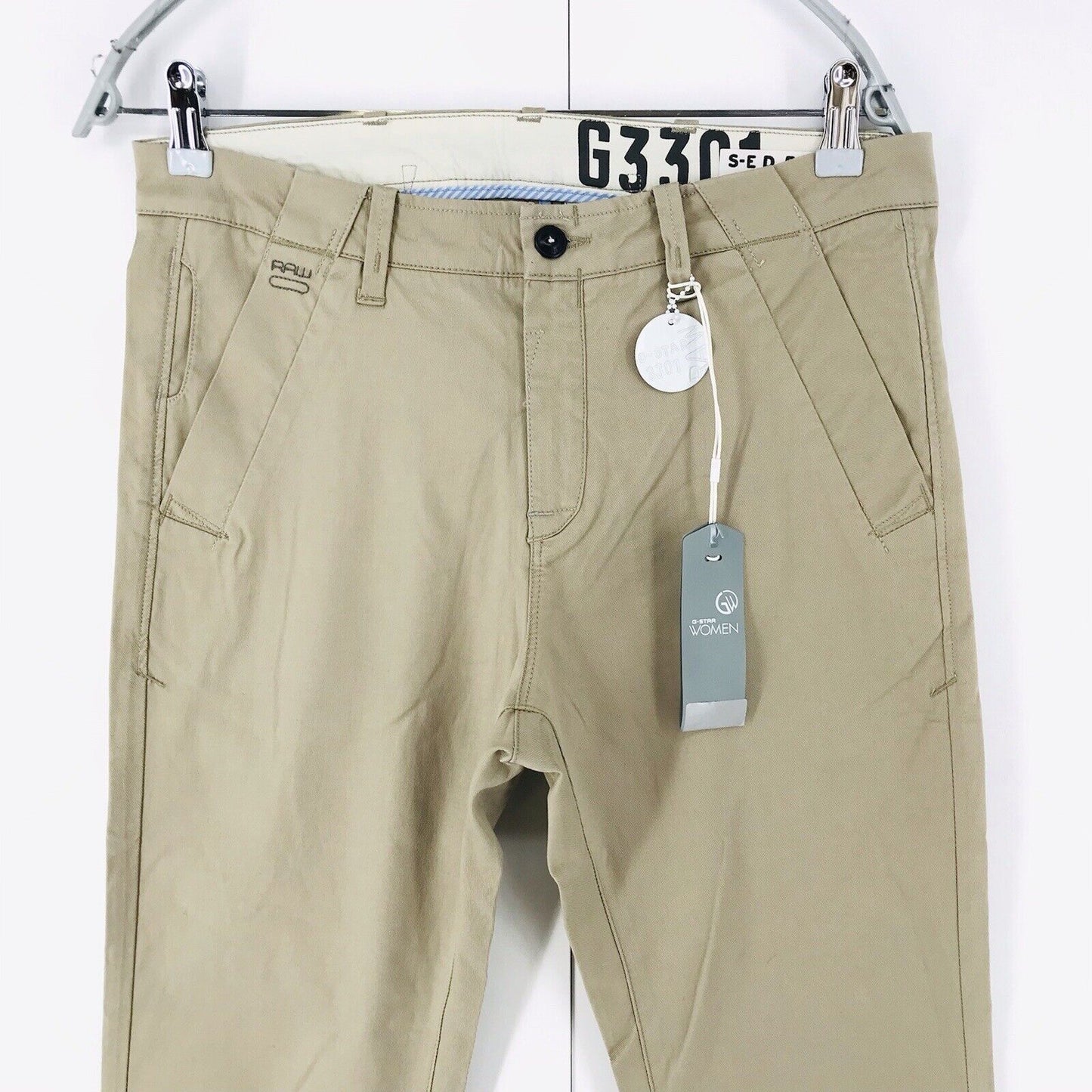 G-STAR RAW LAUNDRY BRONSON Women Beige Loose Tapered Fit Chino Trousers W26 L32