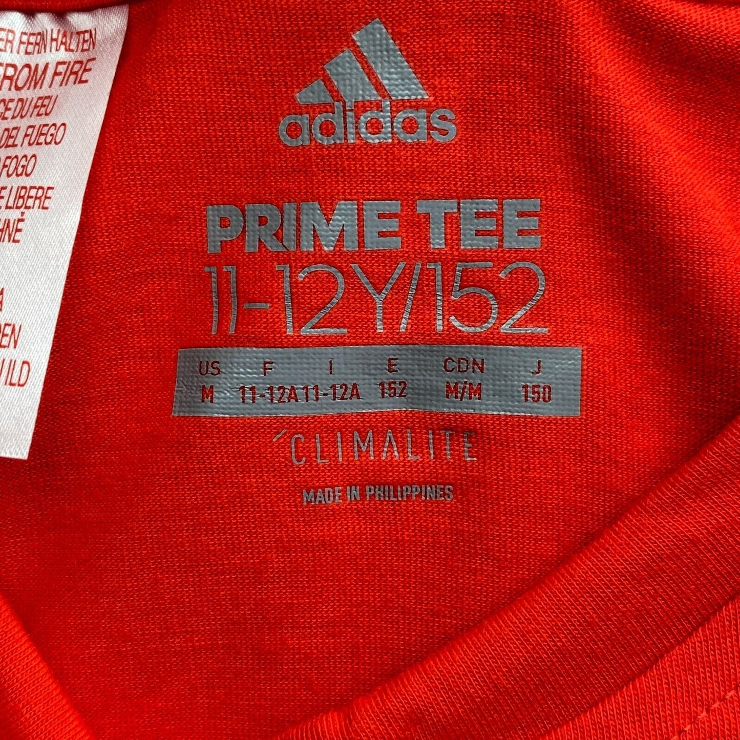 Adidas Climalite Youth Boys Red Prime Logo Crew Neck T Shirt Size 11 - 12 Years