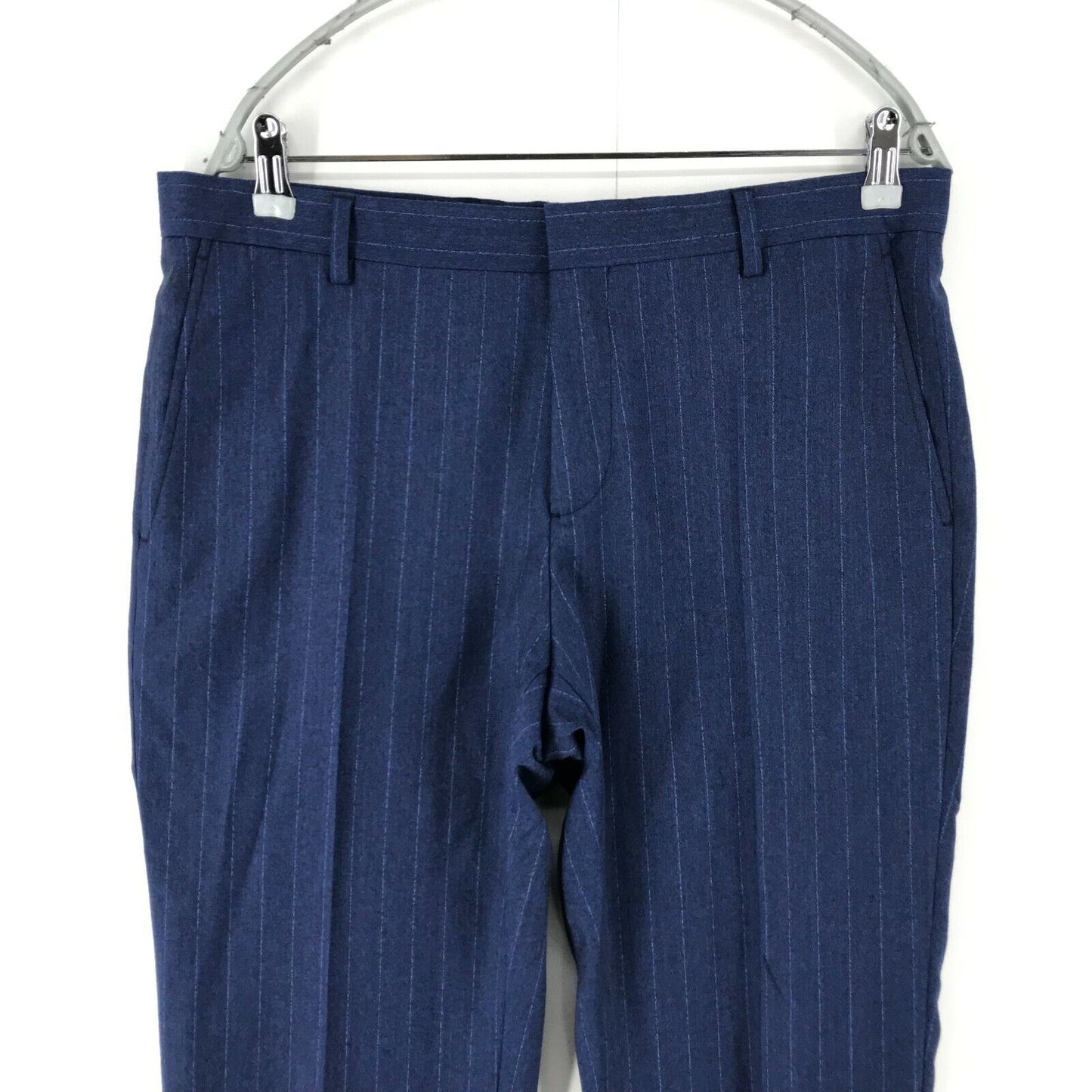 Tommy Hilfiger Blue Skinny Fit Striped Wool Trousers Size 50 W35