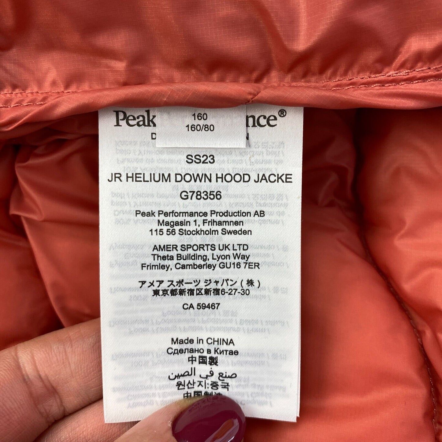 Peak Performance JR Pink Helium Down Hood Jacket Coat Size 160 cm