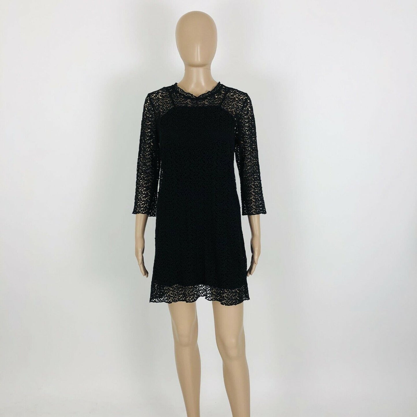 RRP $139 ZARA Black Long Sleeve Crochet Evening Dress Size S