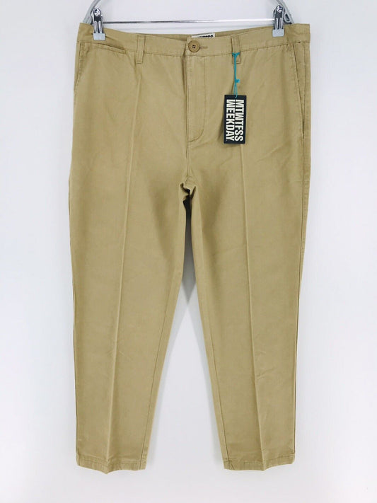 MTWTFSS WEEKDAY RILEY PANTS Beige Relaxed Tapered Fit Chino Trousers Size L