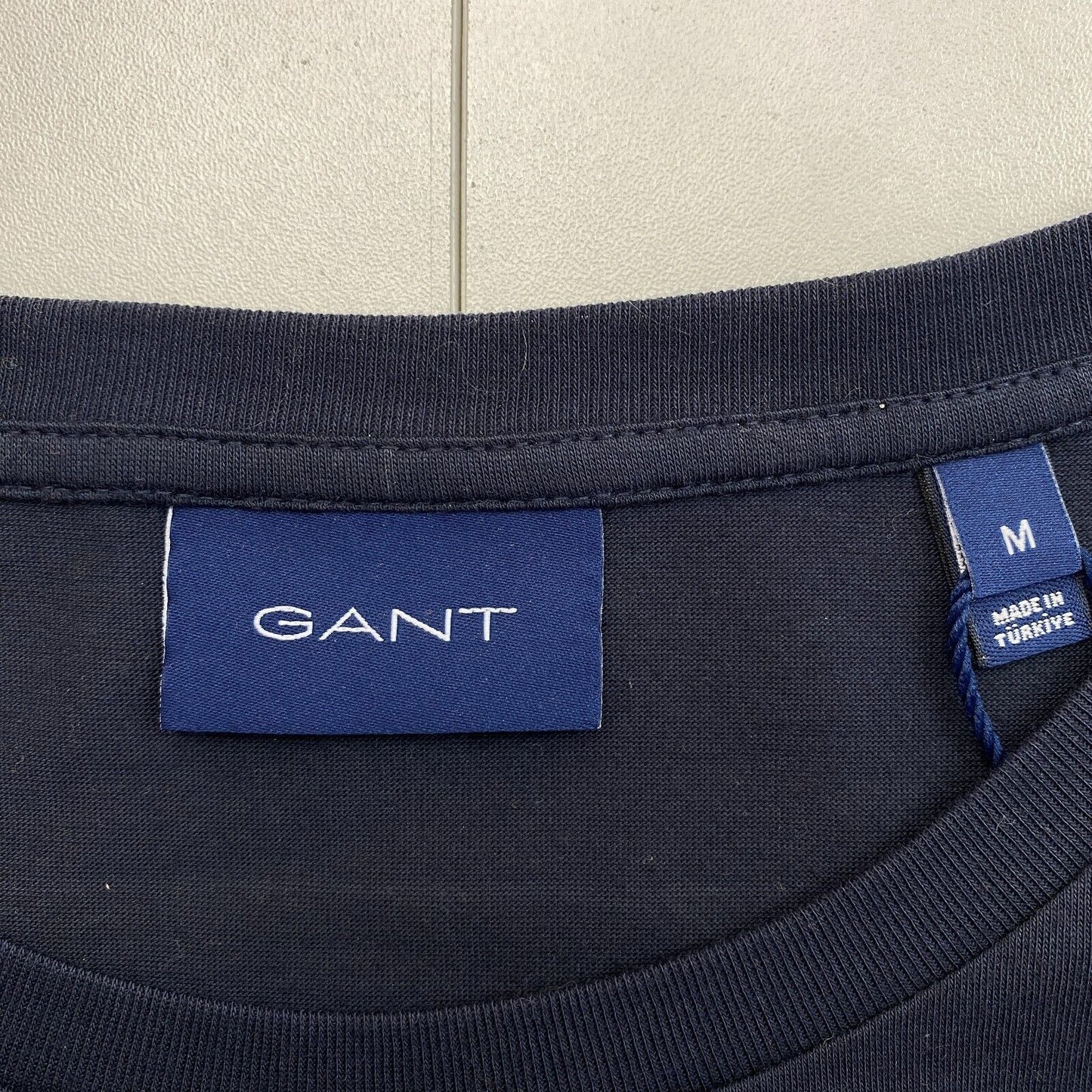 GANT Men Navy Blue Mercerized Slim Fit Crew Neck Short Sleeve T Shirt Size M