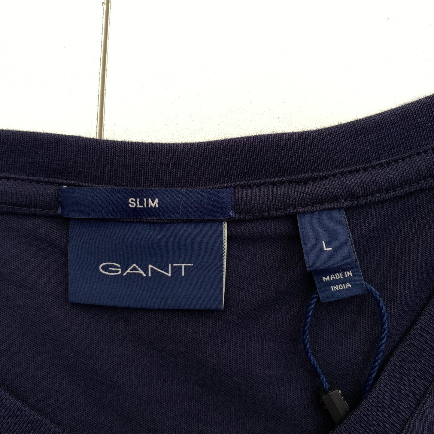 GANT Men Navy Blue Original Slim Fit V Neck Short Sleeves T Shirt Size L