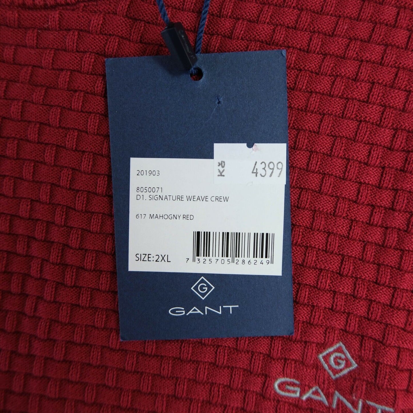 GANT Mahogny Red Signature Weave Crew Neck Cotton Jumper Sweater Size 2XL XXL