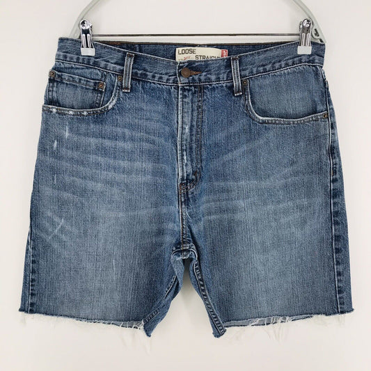 Vintage Levi es 569 Maßanfertigung Blau Lockere Straight Fit Cut-Off Jeans Shorts W34