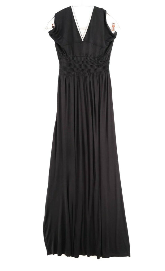 BLUGIRL FOLIES Black V Neck Long A Line Dress Size IT 46 EU 42 UK 14 US 12