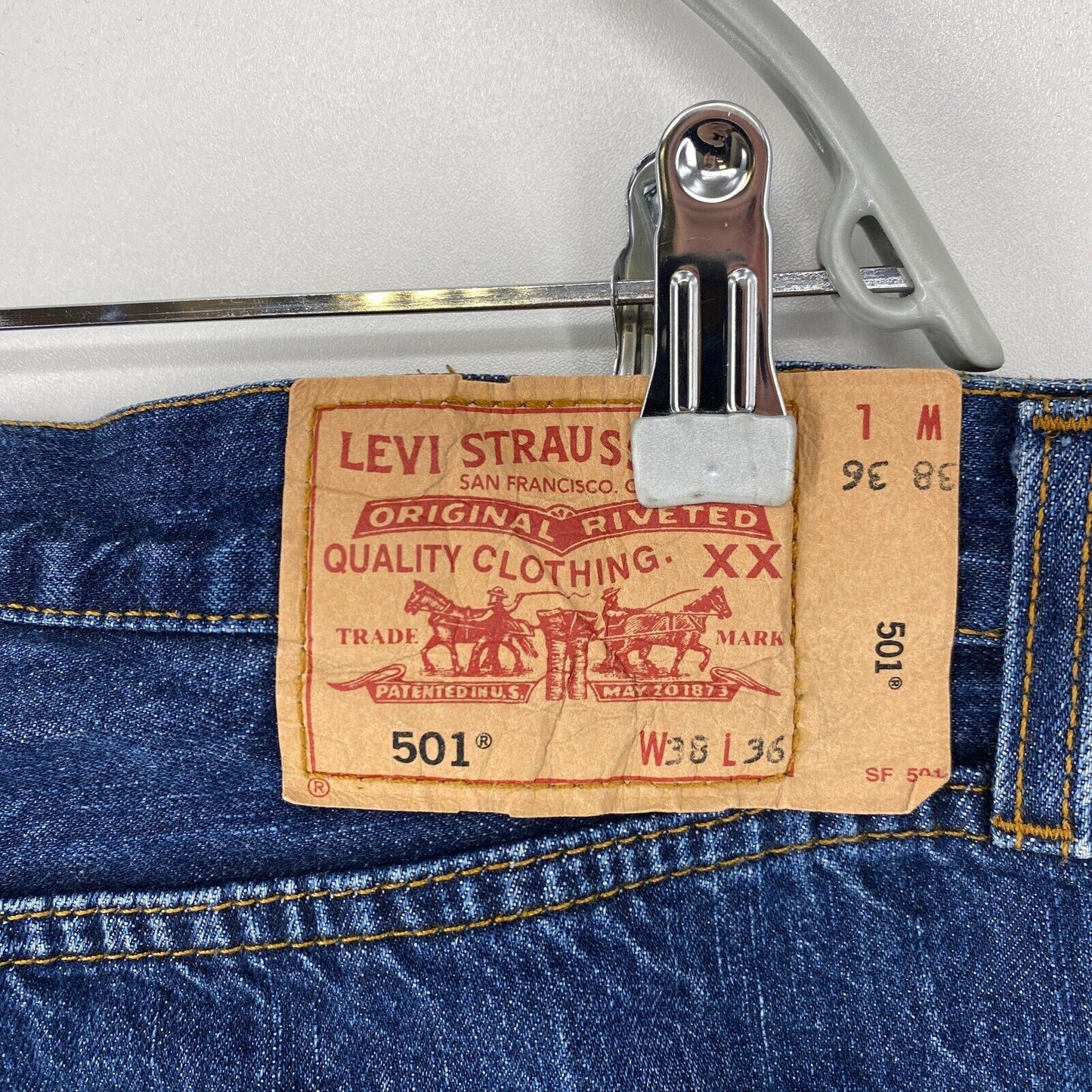 Levi's 501 Blau Original Regular Straight Fit Jeans W38 L30