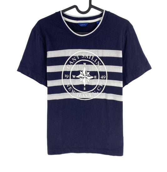 GANT Women Navy Blue Stripe Print Crew Neck Short Sleeve T Shirt Size L