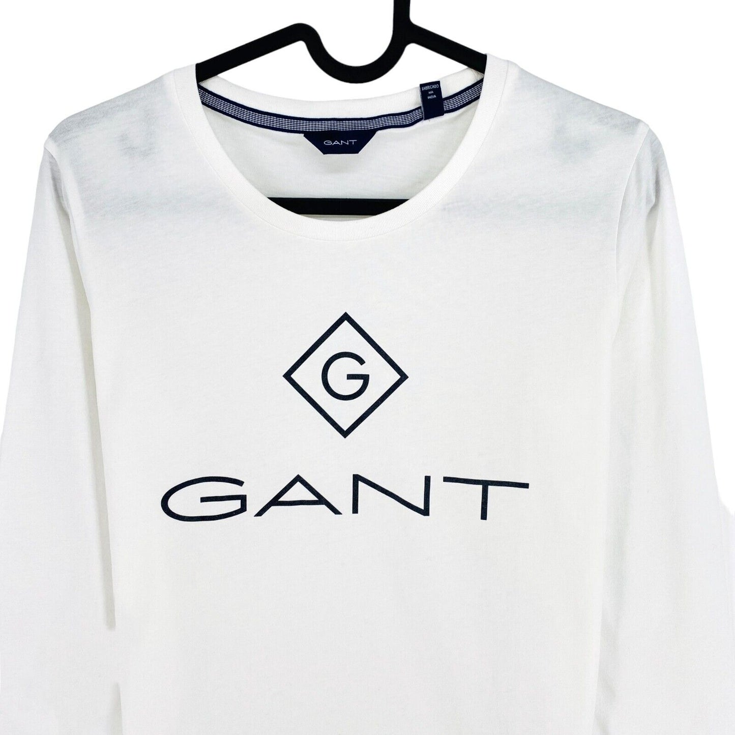 GANT Weißes Lock Up Langarm-T-Shirt mit Rundhalsausschnitt, Größe XS