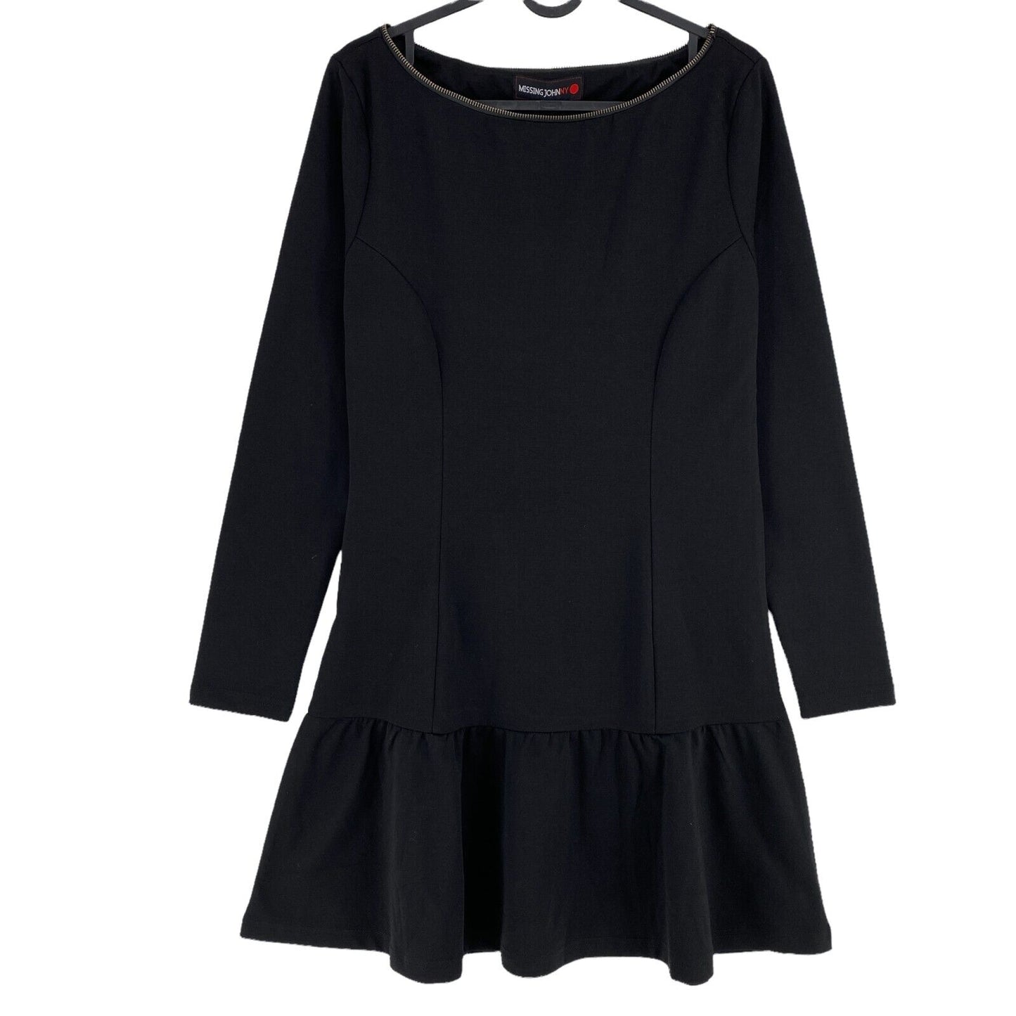 MISSING JOHNNY Black Long Sleeve Round Neck A-Line Dress Size M