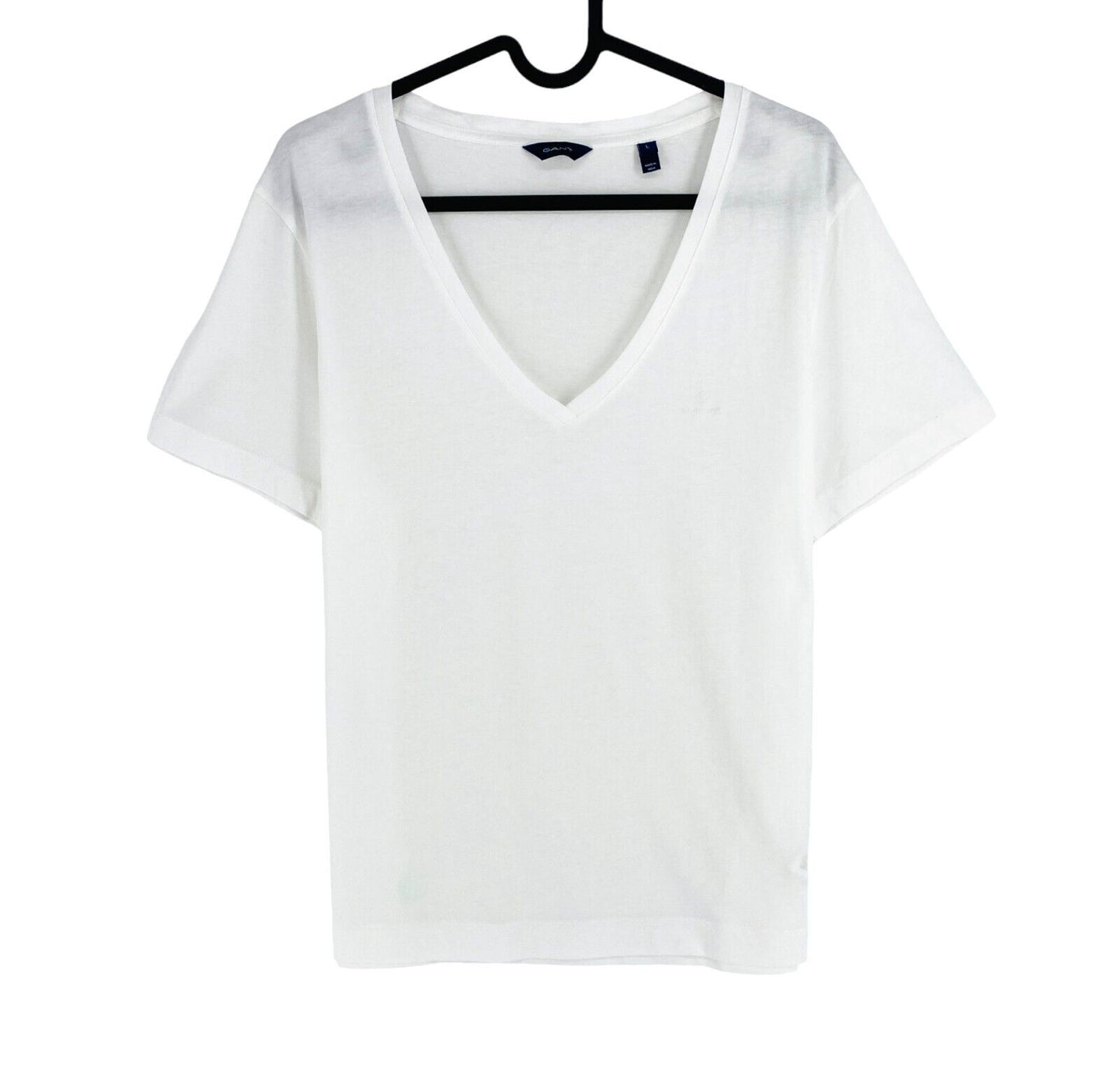 GANT Women White Original V Neck Short Sleeves T Shirt Size L