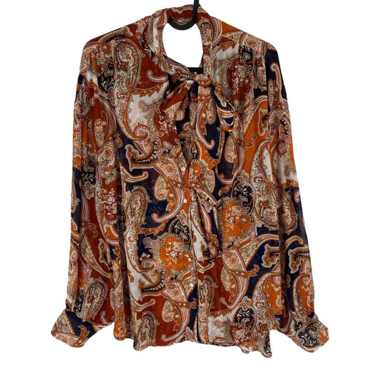 GANT Brown Paisley Bow Blouse Size EU 34 UK 6 US 4