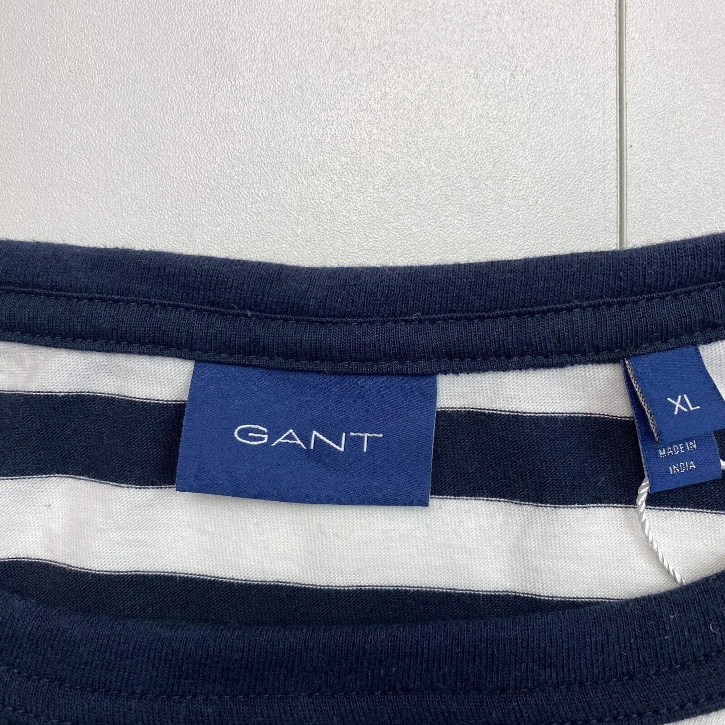 GANT Men Navy Blue Striped Crew Neck Long Sleeves T Shirt Size XL