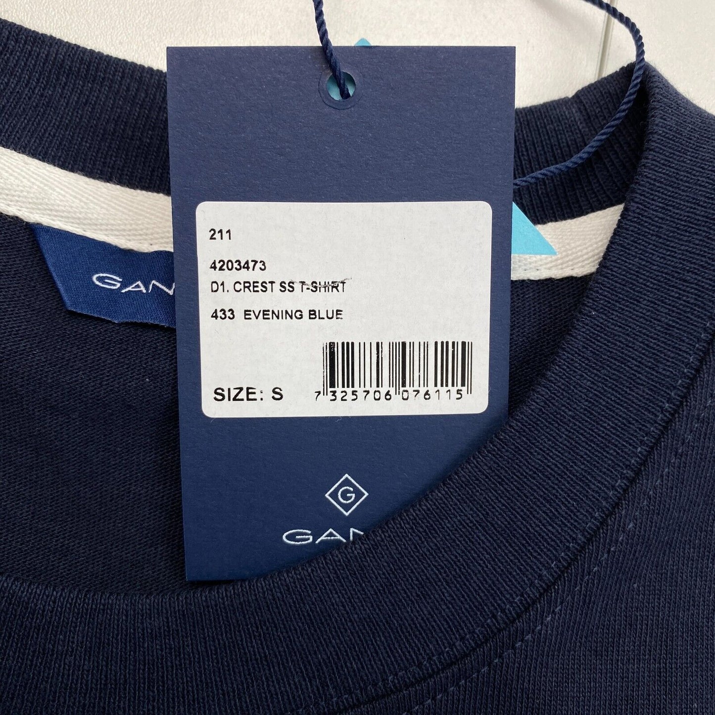 GANT Women Navy Blue Crest Crew Neck Short Sleeves T Shirt Size S