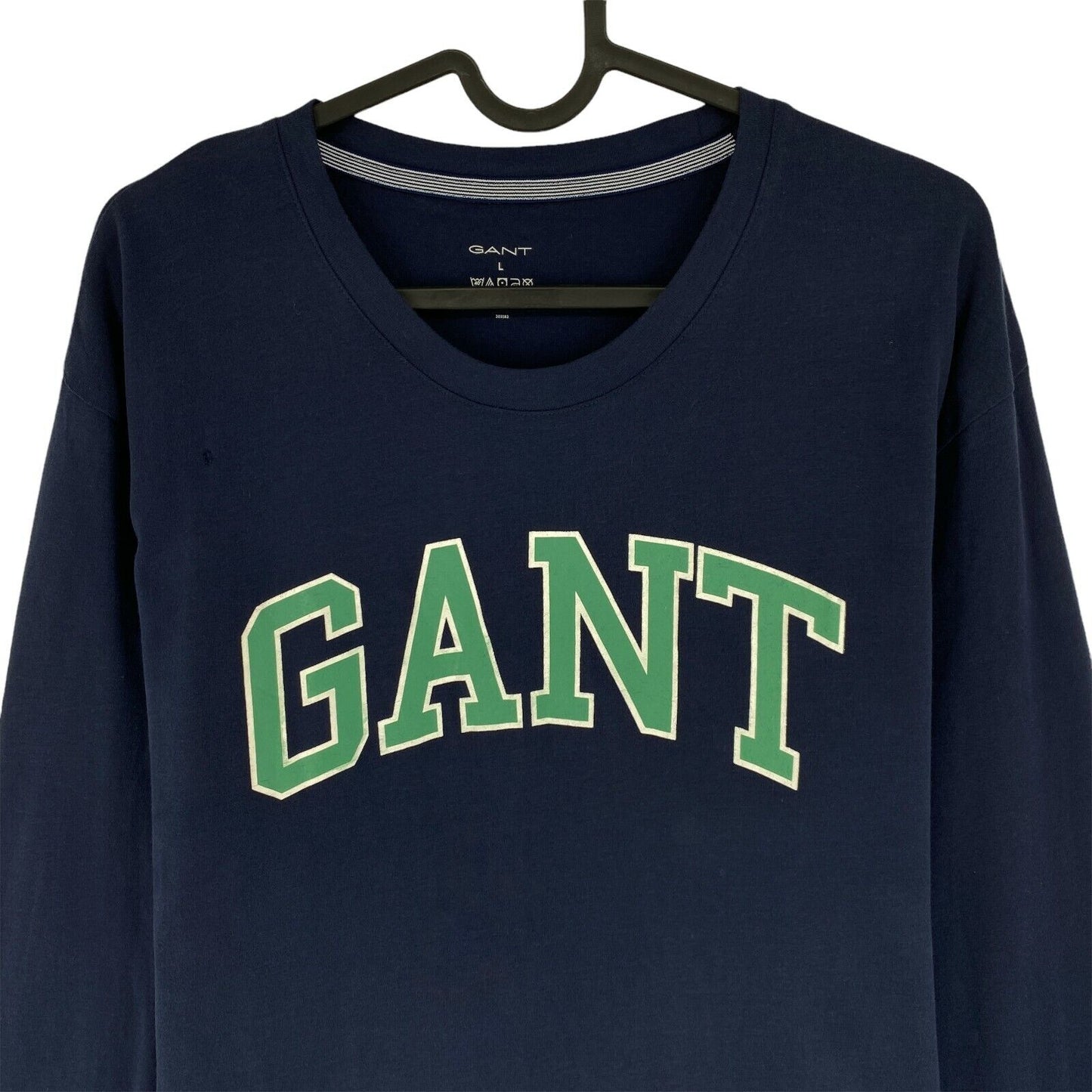 GANT Navy Blue Contrast Logo Long Sleeves Crew Neck T Shirt Size L