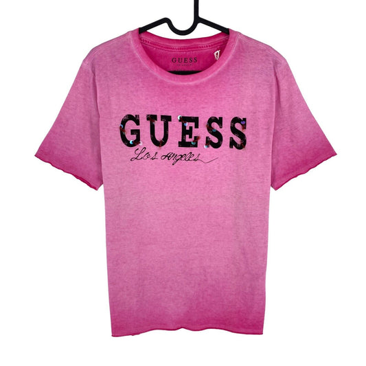 GUESS Women Pink Logo Crew Neck Short Sleeves T Shirt Size S