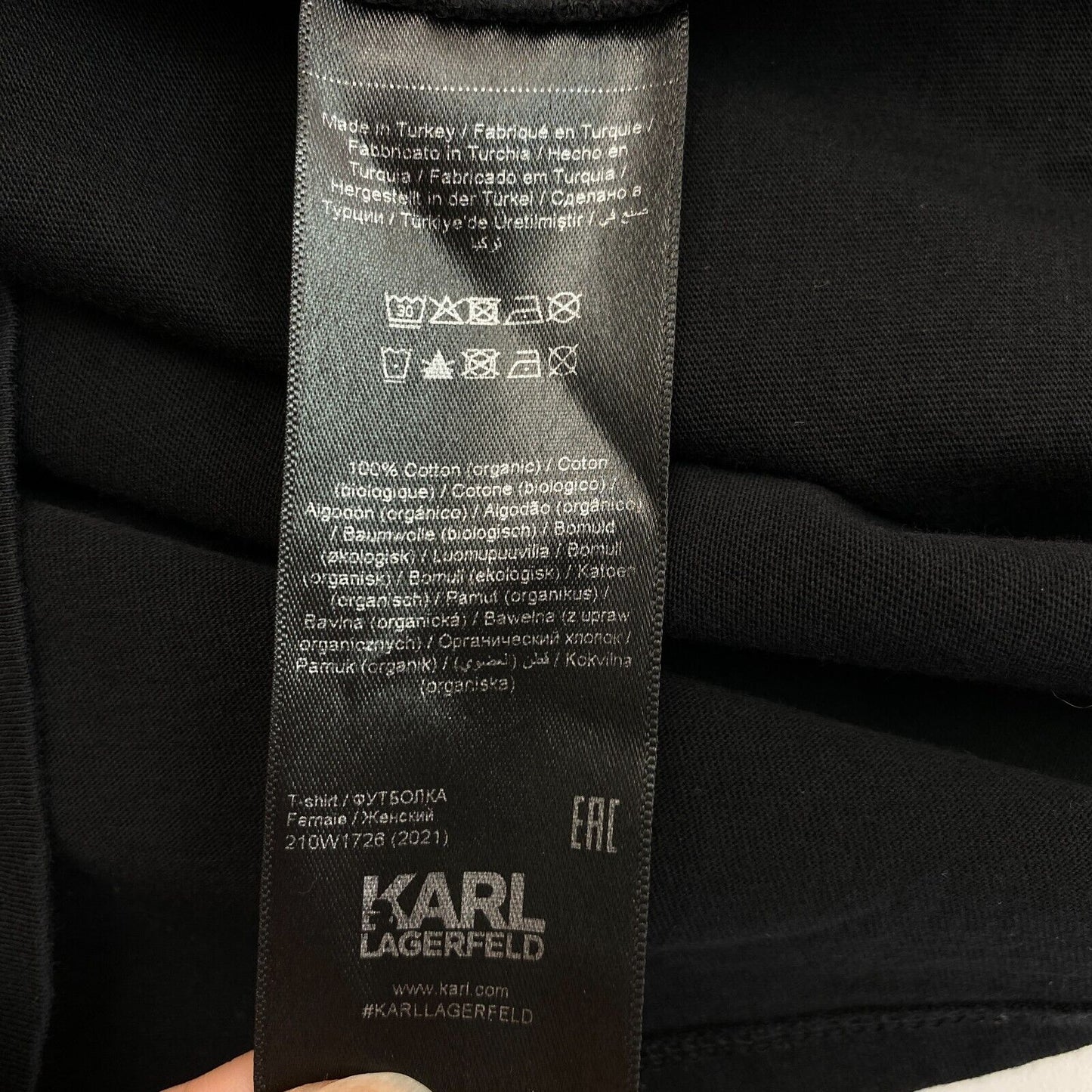 Karl Lagerfeld Schwarzes Ikonik Strass Karl Rundhals-T-Shirt Größe S