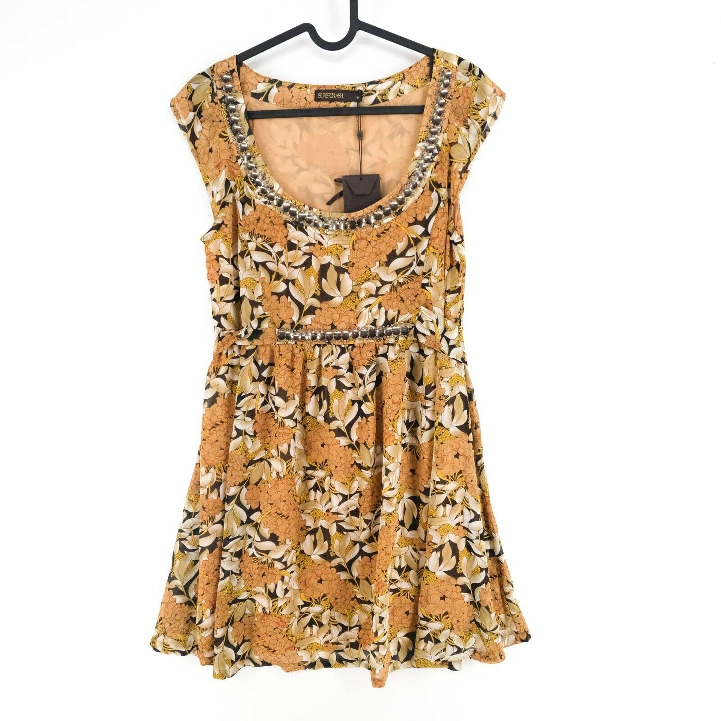 SUPERTRASH Yellow Crew Neck Floral Print A Line Flared Dress Size 36