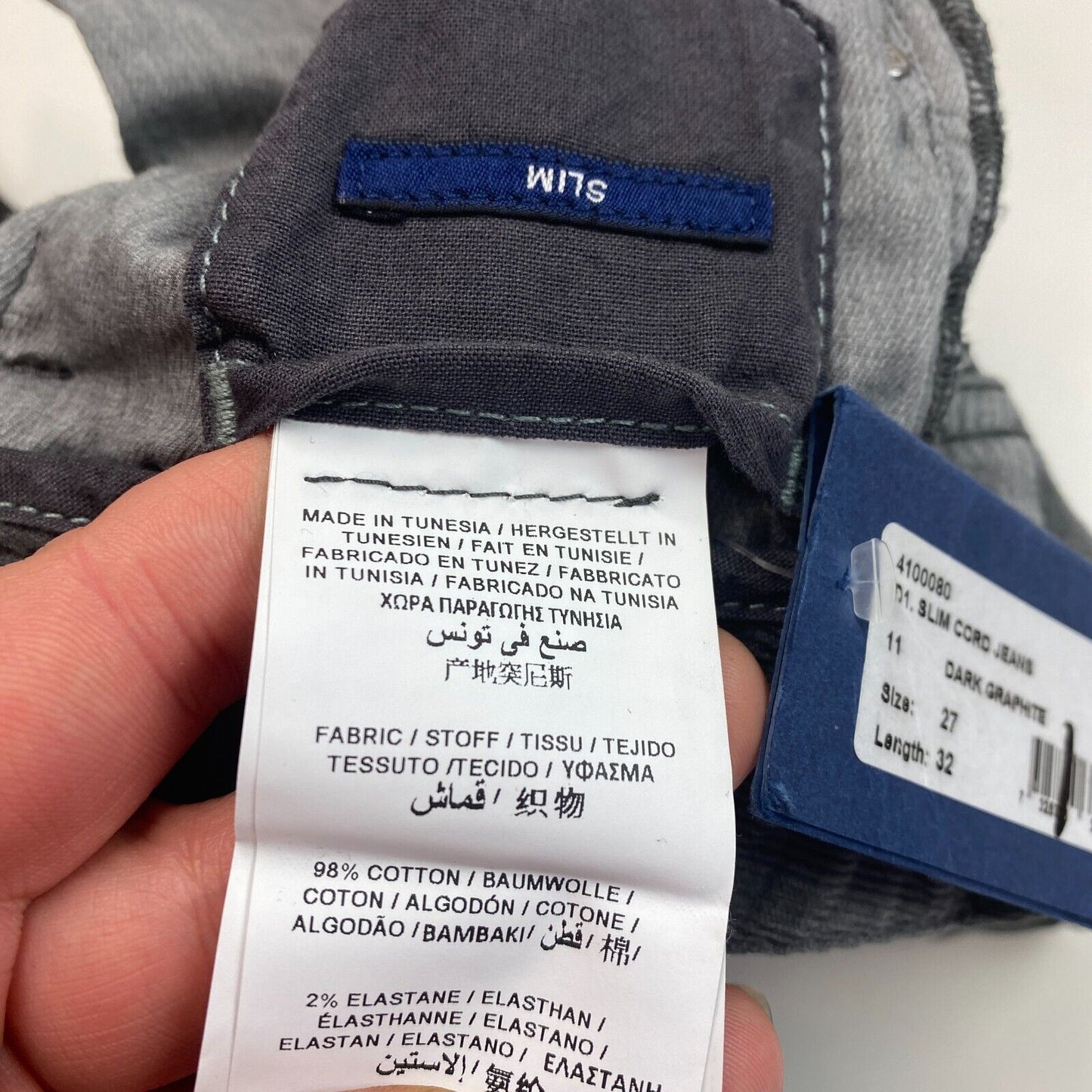 GANT Jean slim en velours côtelé gris foncé W27 L32