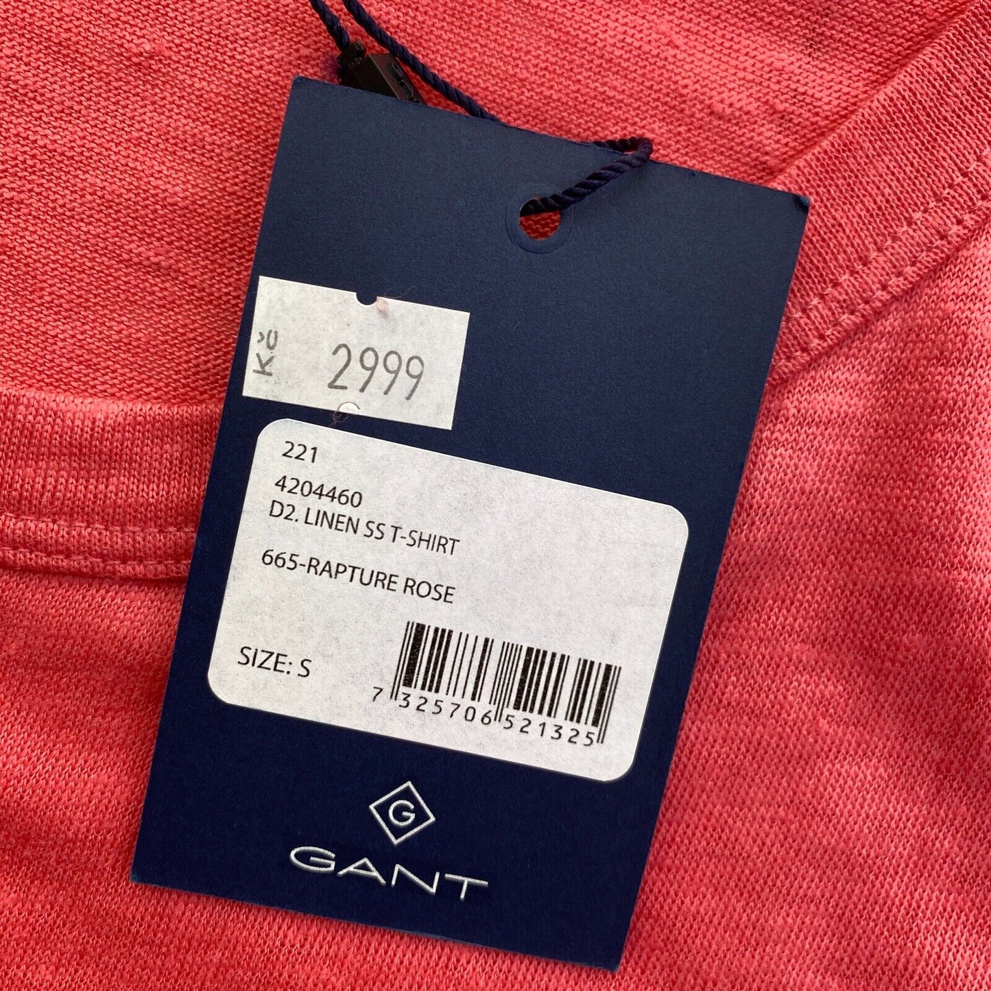 GANT Pink Linen Crew Neck T-Shirt Size S