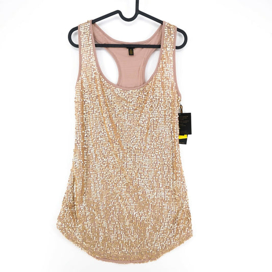 RRP €116 DEREON Gold Round Neck Sequin Short Dress Size S M