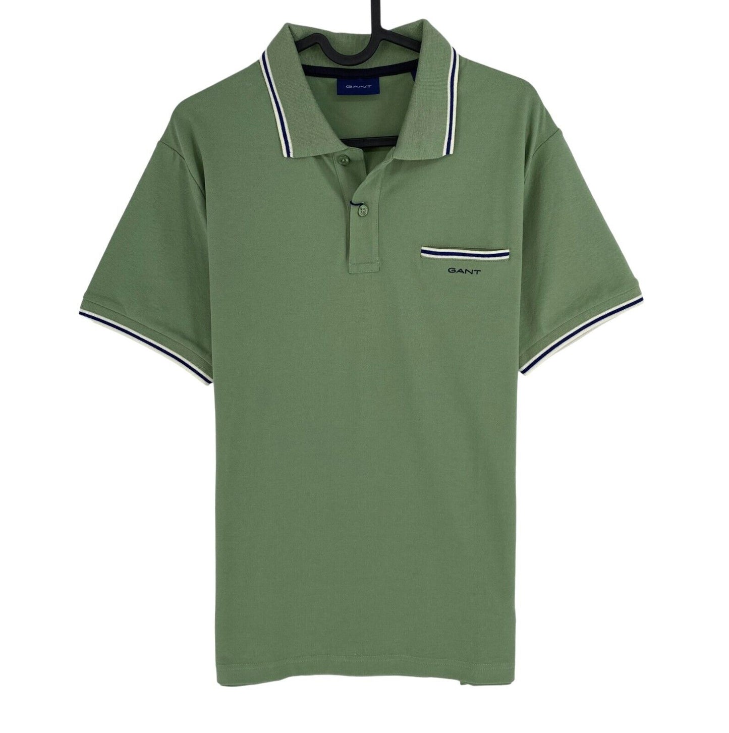 GANT Men Green 3-Col Tipping Solid Pique Rugger Short Sleeves Polo Shirt Size M