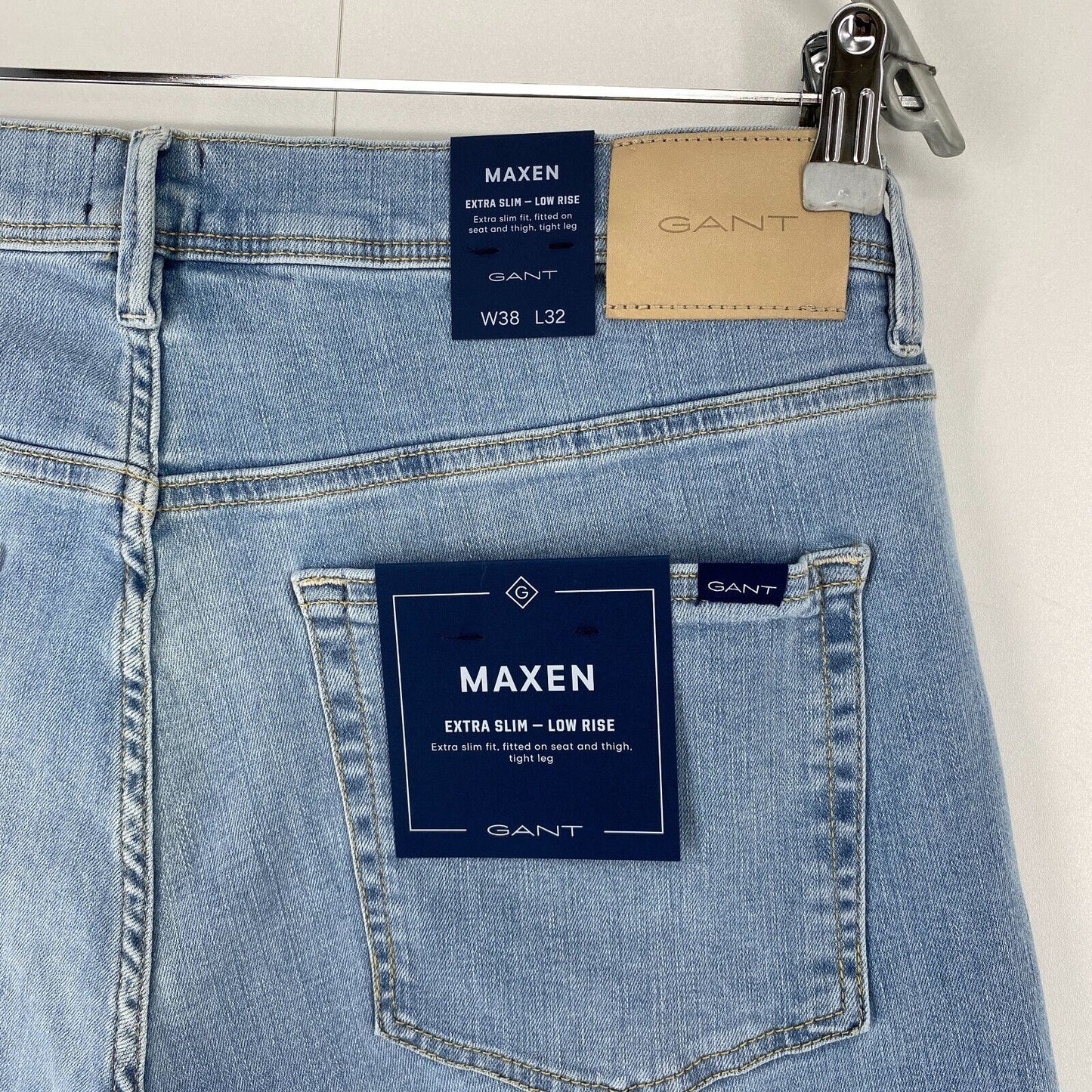 GANT MAXEN Light Blue Stretch Low Rise Extra Slim Fit Jeans W38 L32