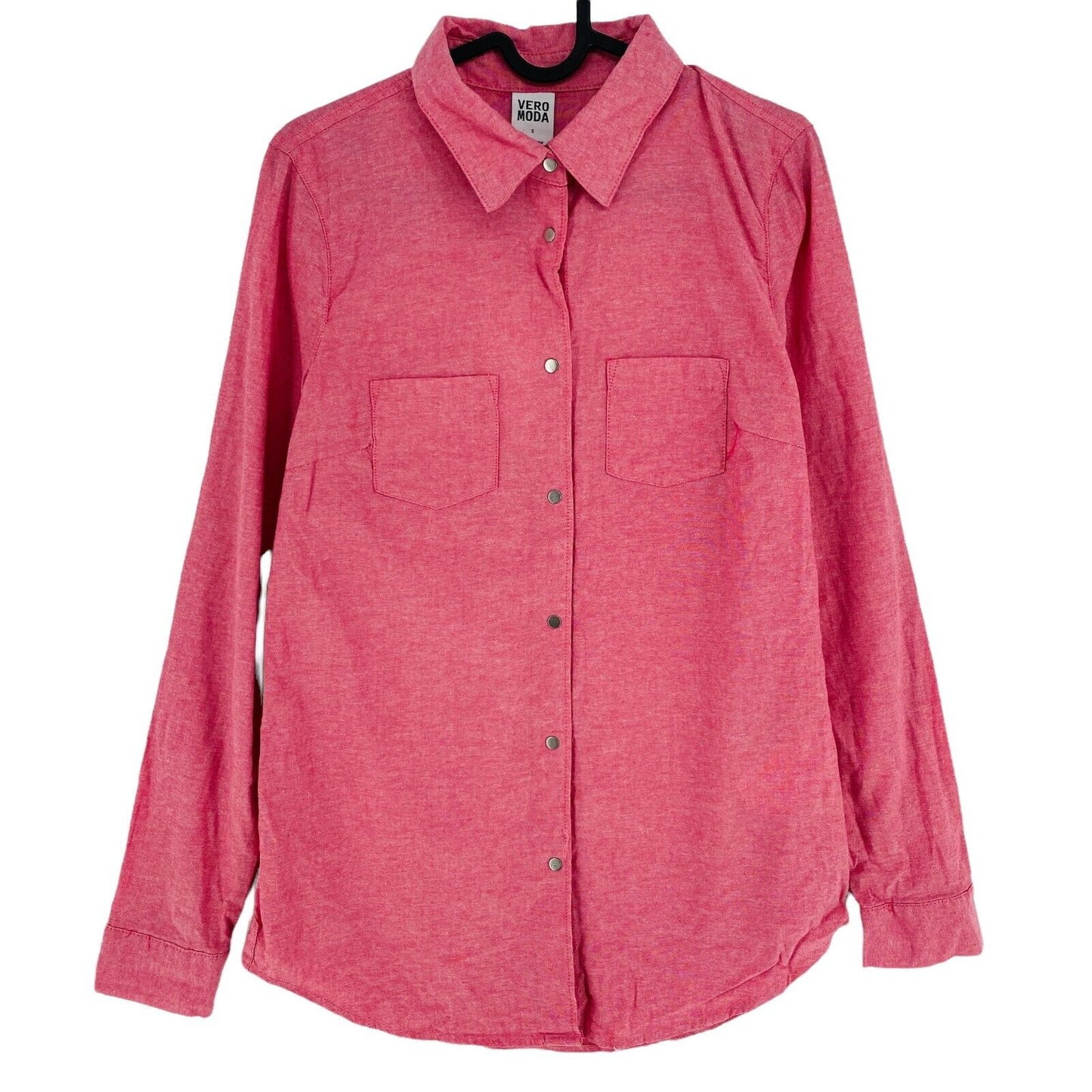 VERO MODA Pink 100% Cotton Long Sleeve Collared Button-Up Top Blouse Size S