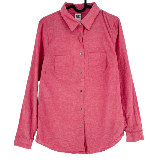 VERO MODA Pink 100% Cotton Long Sleeve Collared Button-Up Top Blouse Size S