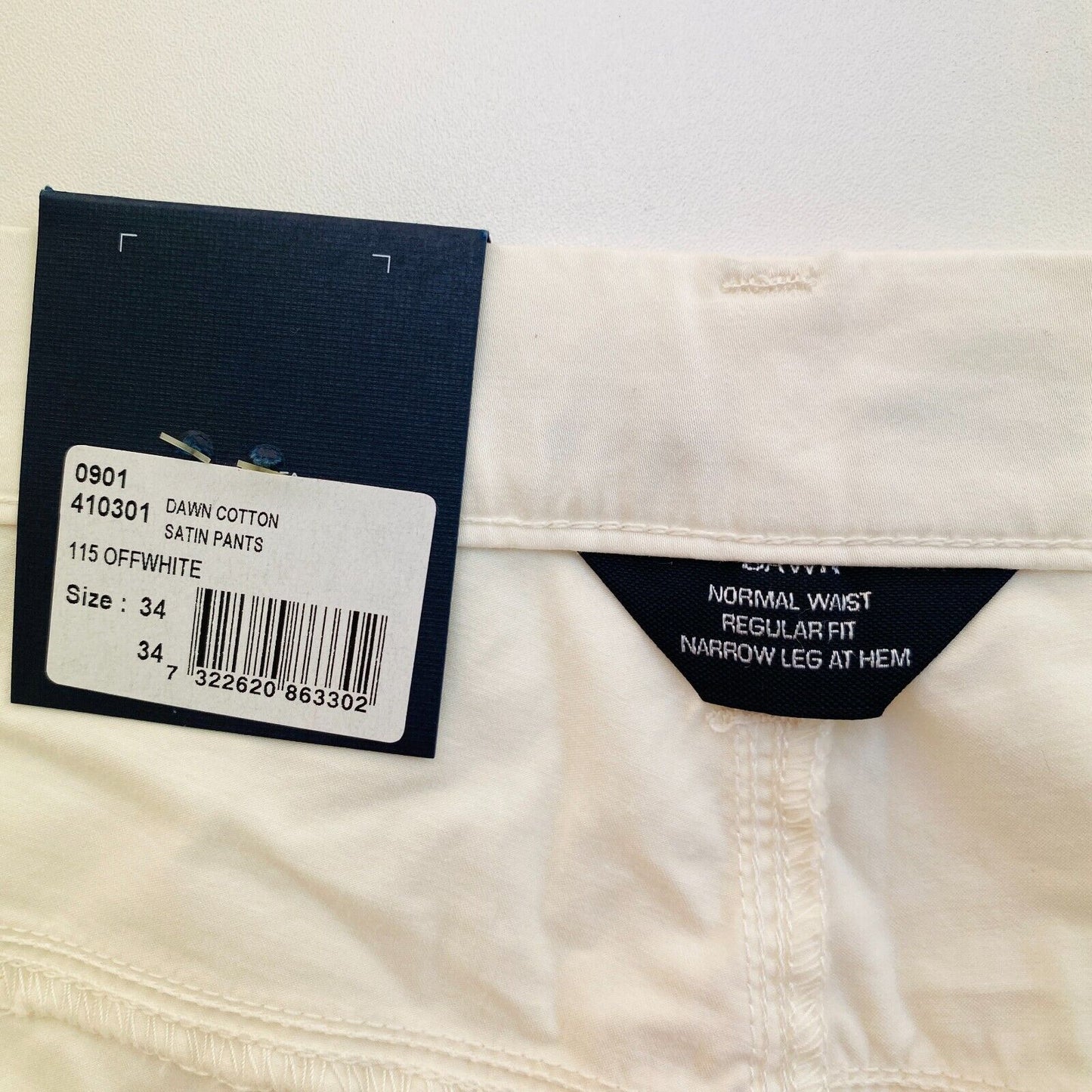 GANT Women White Dawn Cotton Satin Pants Trousers Size W34 L34