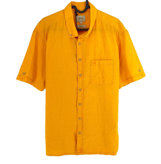 CAMEL ACTIVE Men Yellow Linen Blend Regular Fit Short Sleeve Shirt Size L